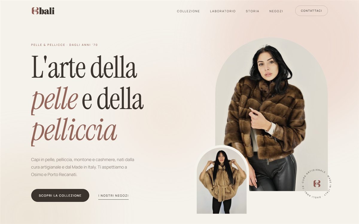 Home page del sito Bali Pelle & Pellicce